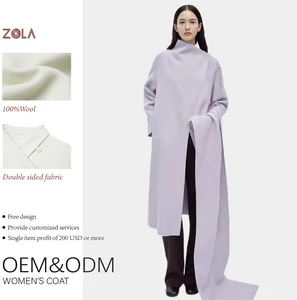 New Style Winter Women's Casual White Wool Coat Long Clothing Button Closure Scarf Decorated