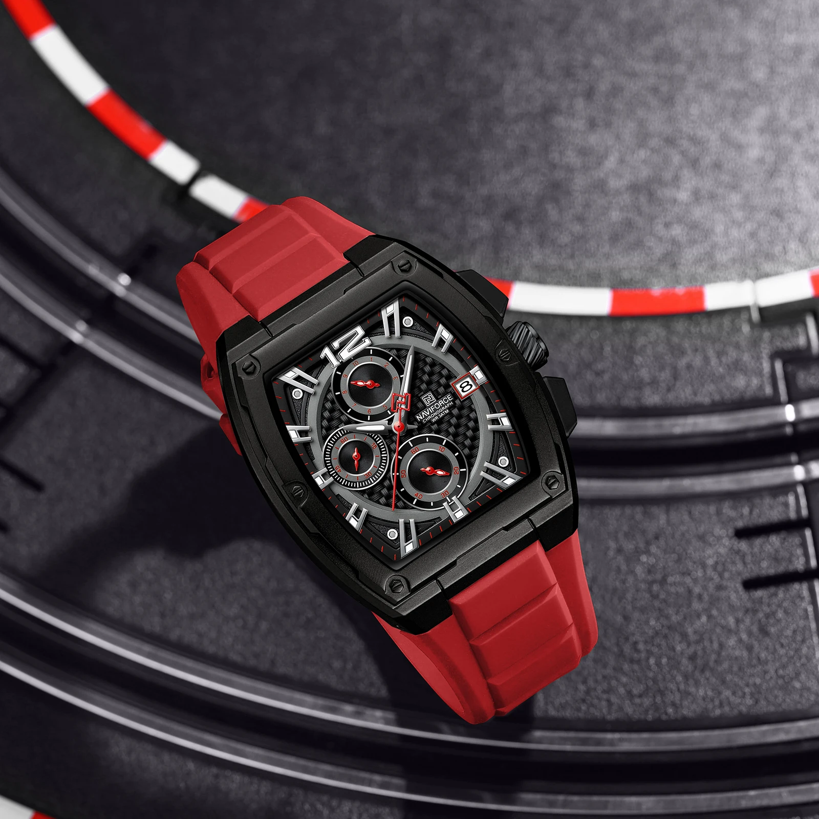 NAVIFORCE New 8050 Men Quartz Watches Sports Waterproof Silicone Strap Wrist Watch for Man Calendar Male Chronograph Clock