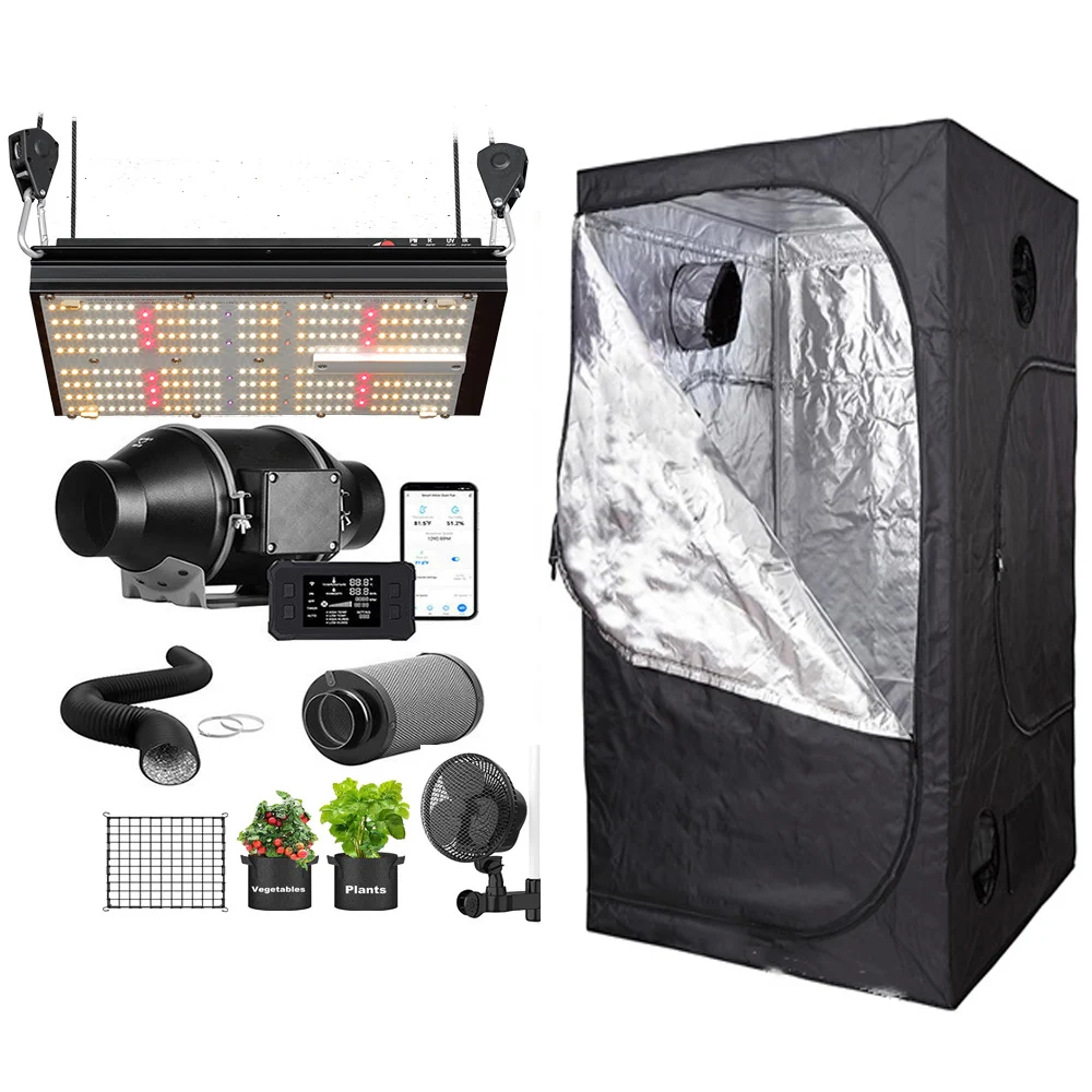 BAVA WIFI APP Smart Growing System 2x2 Samsung LED Grow Light UV IR 1680D Indoor Plant Tent Kit with 4 Inch Inline Fan Filter