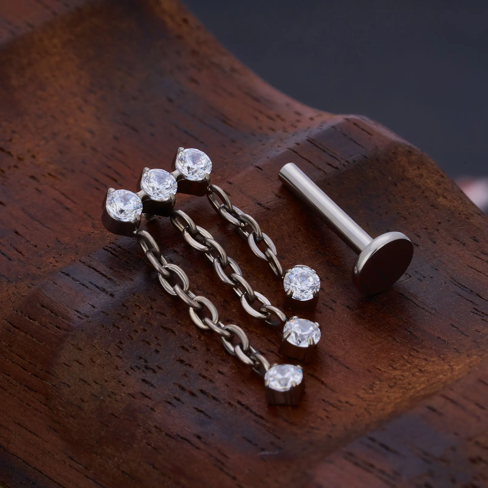 ASTM F136 Titanium Chain and Hinged Earring Zircon Inlay Ear Studs Labret Sling Originality Punk Body Piercing Jewelry