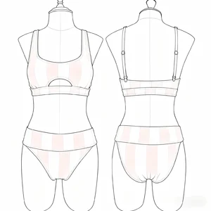 European and American Women's Sexy Two-Piece Knitted Bikini Striped Printed Swimsuit Support Custom Logo Swimwear Beachwear