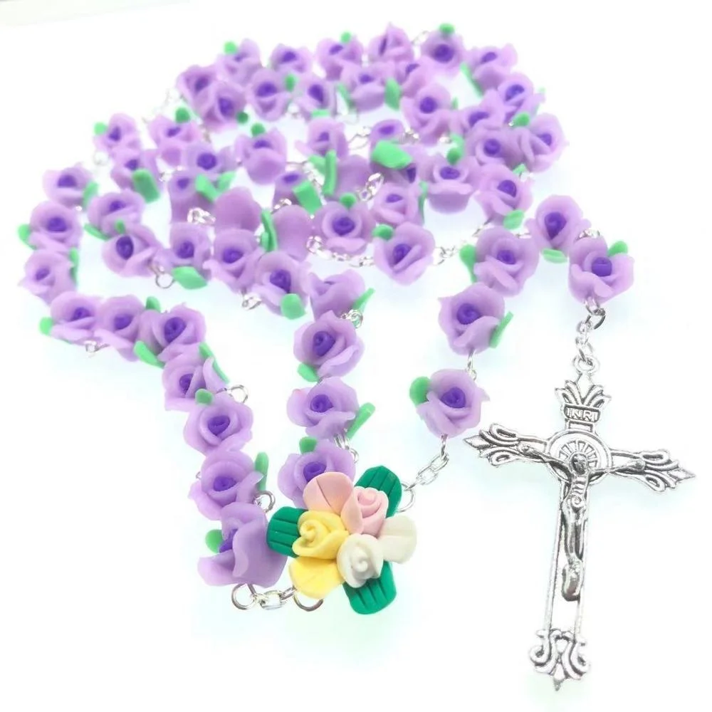 Large Purple Clay Bead Cord Rosary