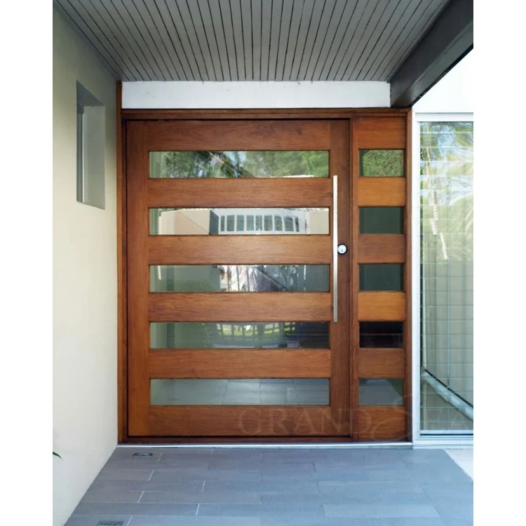 European Style Walnut Wood Frame Frosted Glass Soundproof Pivot Door for Office Building