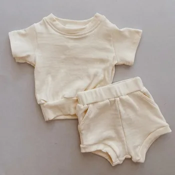 2025 Summer Infant Clothing Set Korean INS Style Casual Sports Outfit Two-Piece Ribbed Baby Suit