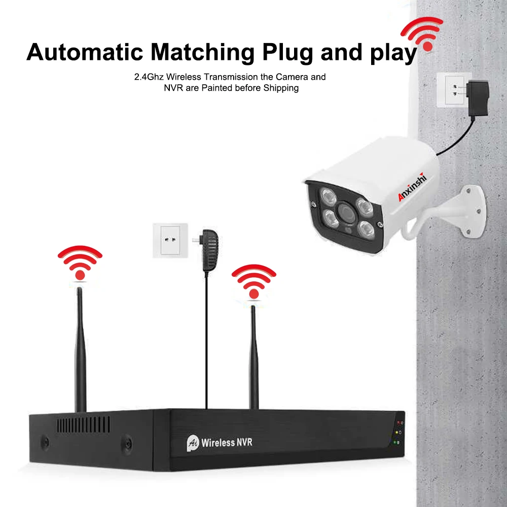 Anxinshi 4CH 2.0mp Wireless NVR IP Camera Kit for Home