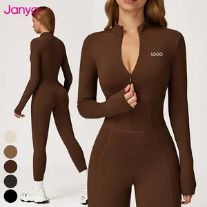 Janya Women's Thin Fleece Sports Bodysuit Long Sleeve Half Zipper Gym Fitness Jumpsuit Warm Workout One Piece Yoga Jumpsuit