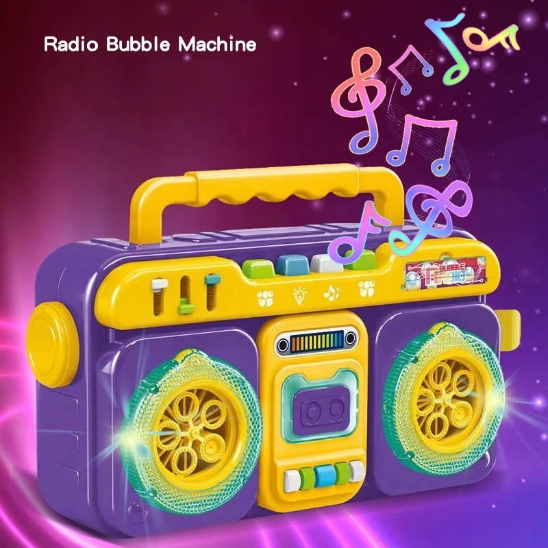 New Trending Toys Bubble Machine Radio Design Automatic Bubble Blower for Kids Summer Outdoor Playing Bubble with Music Light