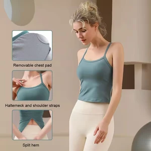 Women's Solid Style Sports Wear Yoga Suit Breathable Crop Top and Shorts for Workout and Gym Vest Tank Tops