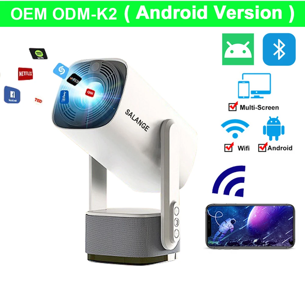 Salange K2 New Design Android 11 With Battery 720P 160 ANSI Lumens Smart LED Portable Projector 4K 1080P Video Home Theater