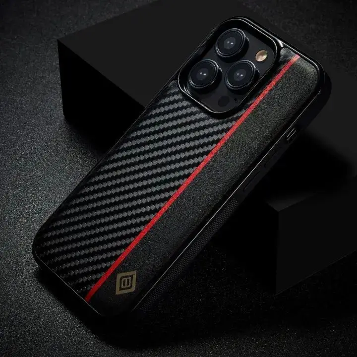 Business 3 In 1 Carbon Fiber Leather Phone Case For Iphone 15 14 Pro