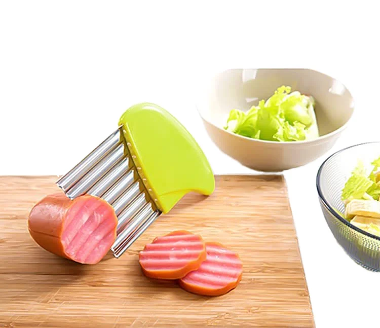Waffle Fry Cutter Crinkle Cutter Knife for Kids Stainless Steel Wavy Chopper for Veggie French Potato