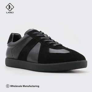 LANCI China Shoe Manufacturer Men's Board Shoes Full Black Leather and Suede Fashionable Skateboard Shoes