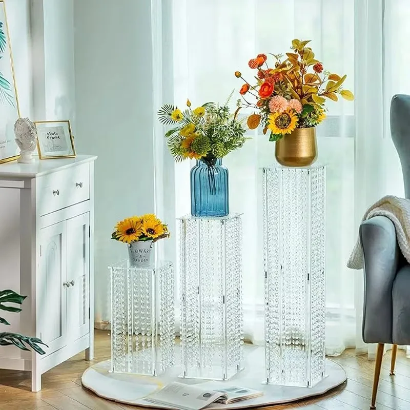 YAMAI Luxury High Quality 32in Plastic White Column Flower Vase Stand Crystals for Weddings Centerpieces 15.8 Inch Electricity - Image 4