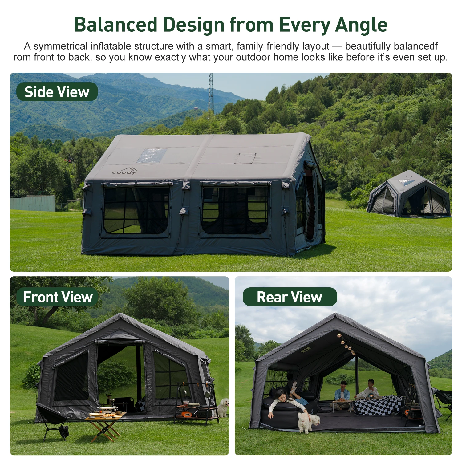 Coody Familia 17.2 エアテント - グレー大型キャンプ用UV保護