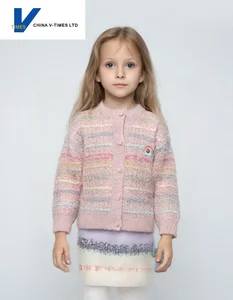 China V-Times 2026 Girls' Knitted Cardigan New Kids' Autumn and Winter Warm Jacket Sweater Clothing