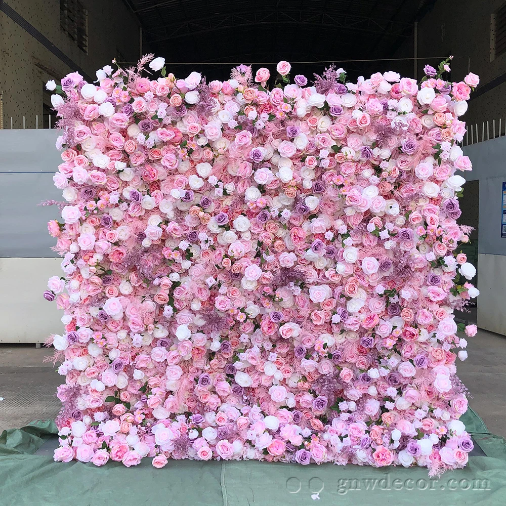 Gnw2023 Wholesale Rose Wall Wedding Backdrop Decorative 3d Rolled Up