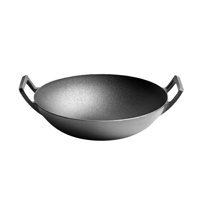 Home Kitchen BBQ Wok Cast Iron Cookware 36cm Wok Pan