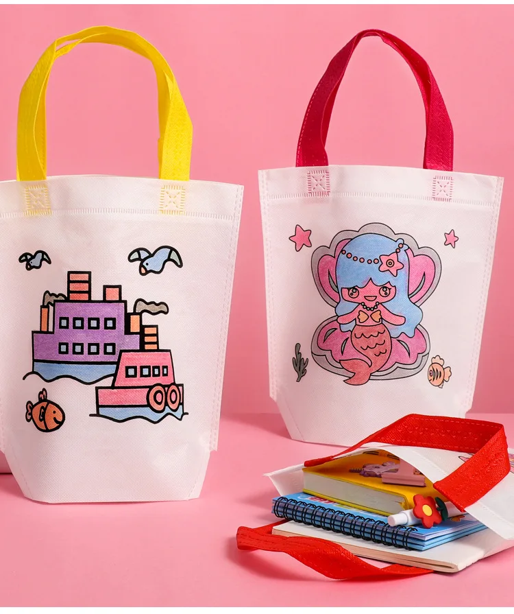 Yueser 20 Sacchetti Tote In Tessuto Non Tessuto Da Colorare + 24 Matite – Idee Regalo Fai Da Te Bambini