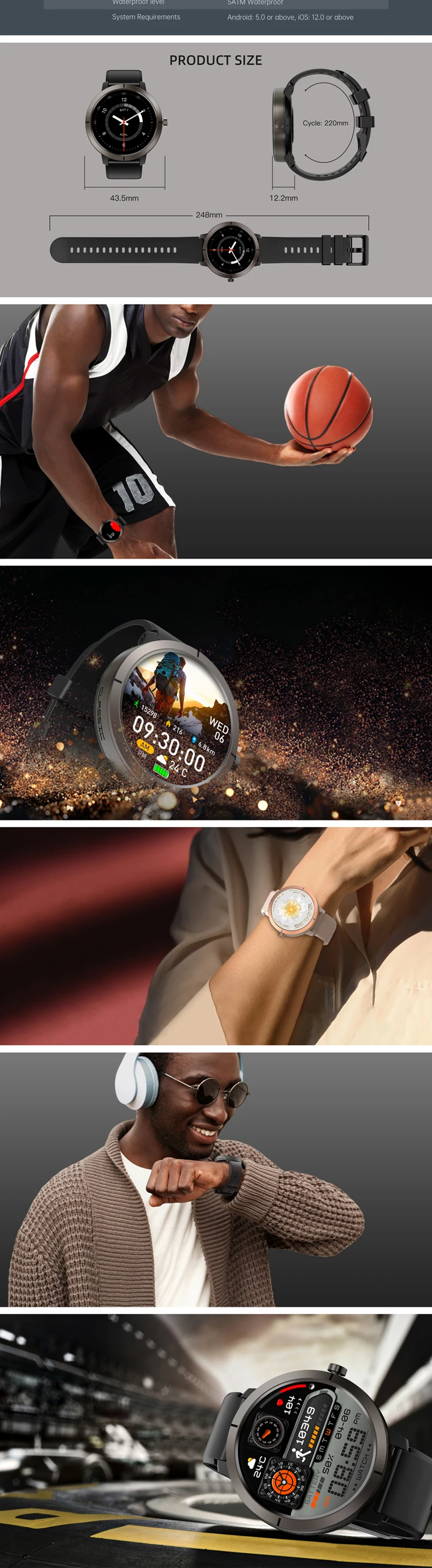 product gps smart watch dm76 132inch amoled screen with altitude pressure compass 5atm waterproof sports smartwatch for ios android-3