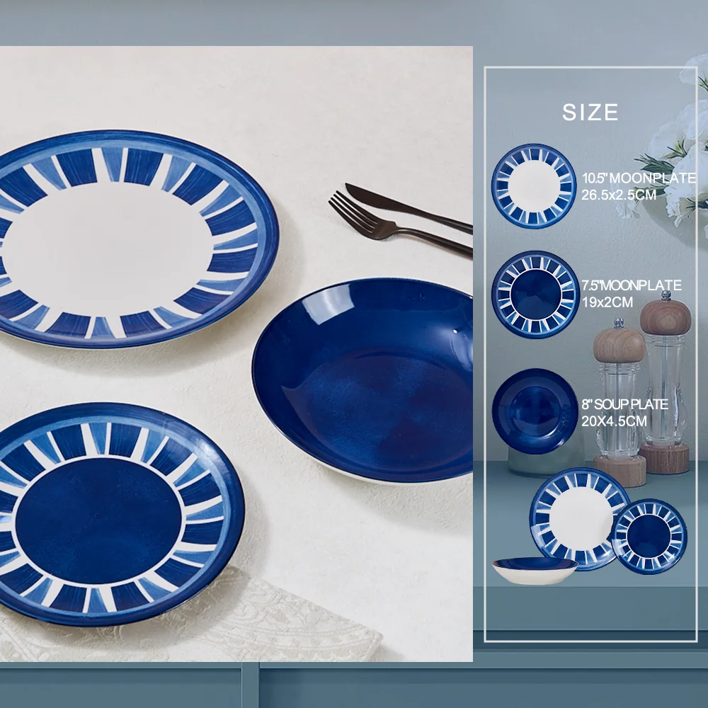 Blue Porcelain Plate Set Customizable Microwave/Oven Safe Minimalist Design Sustainable for Family Gatherings Hotels Restaurants