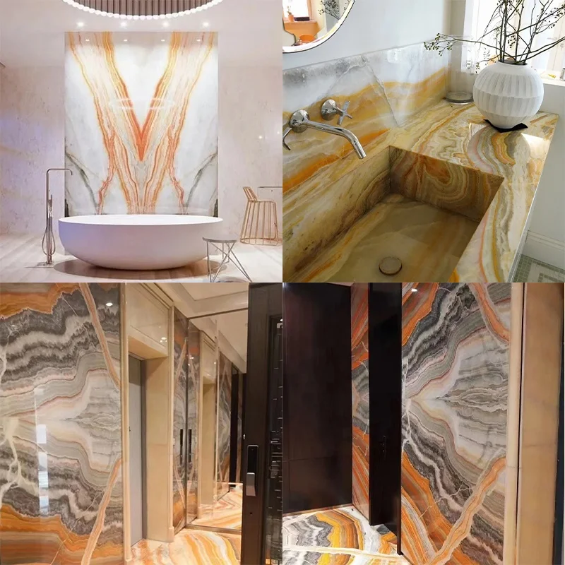 Natural Colorful Rainbow Onyx Slab for Kitchen Countertop Bathroom Wall Panel Decoration Floor Tiles Staircase Onyx Handcrafts