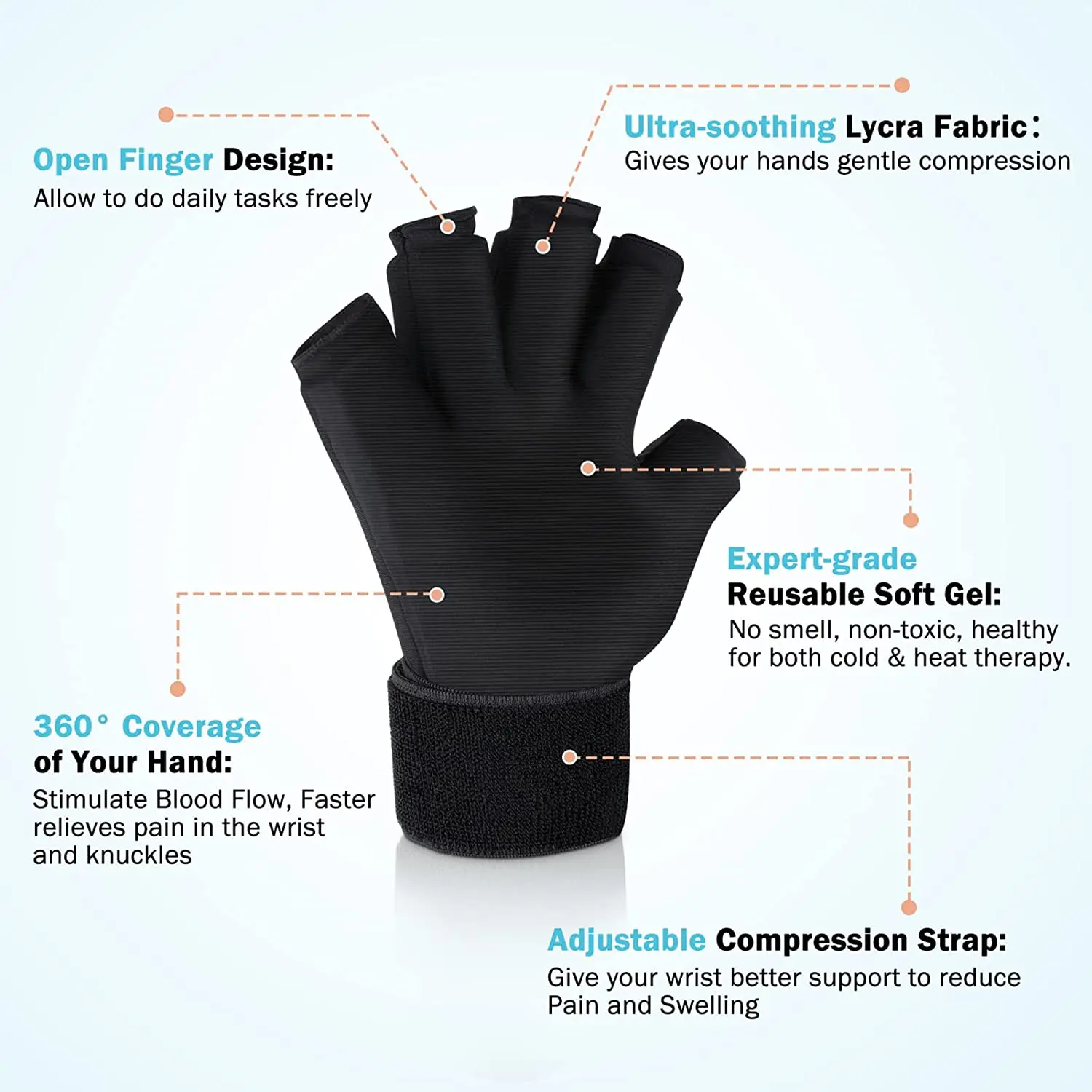 Bellewins Reusable Cold Therapy Finger Compression Hand Neuropathy Relief Ice Pack Gloves for Hand