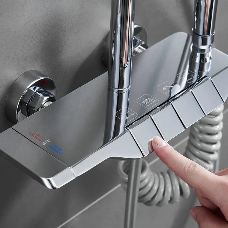 Button Concealed In Wall Shower Set Thermostatic Bathroom Rainfall