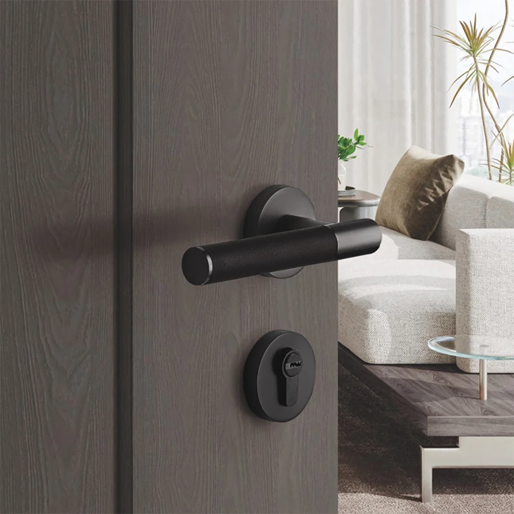 Filta Leather Zinc Alloy Doors Handle Lock Interior Bedroom/bathroom