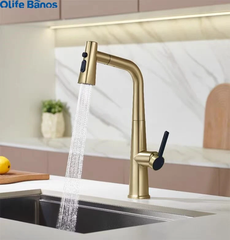 product kaiping factory manufacturer  pull out sprayer manual water mixer tap gun metal gray rose gold 2 mode kitchen faucet292-28