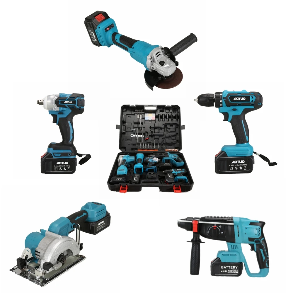 5pcs Set 21V Combination Electric Power Tool Kits Portable Cordless Hammer Impact Drill Angle Grinder Wrench Circular Saw
