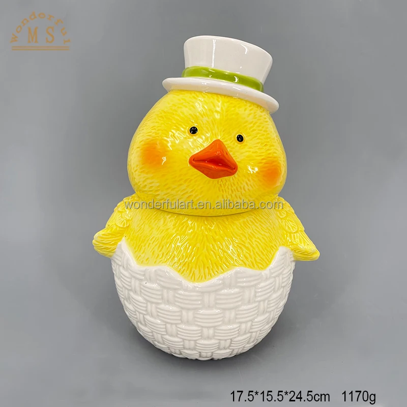 Ceramic Chick Canister Cock Animal Shaped Jar Cute Chicken Food Candy Cookie Storage Jar with Lid for Easter Home Decoration