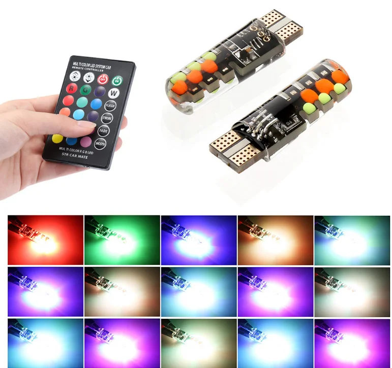 TCYATO  RGB LED T10 Canbus Bulbs for Car Headlight COB Auto Reading Lamp Silicone  Remote Control Strobe Flash Spotlight