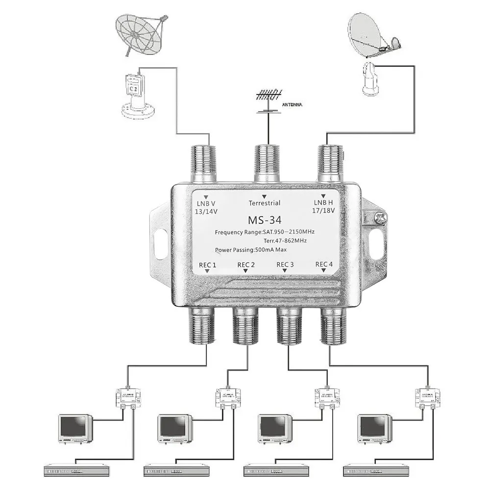 Ms24c Catv 2x4 Satellite Multiswitch 2input 4 Output Satellite Multiswitch Buy Catv 2x4