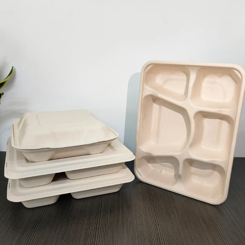 Биоразлагаемые контейнеры для еды из жмыха сахарного тростника с 6 отделениями