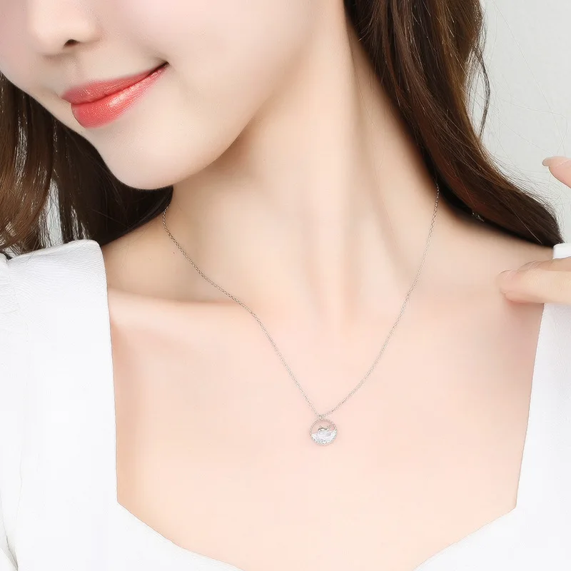 Korean Whale Pendant 925 Sterling Silver CZ Dolphin Necklace