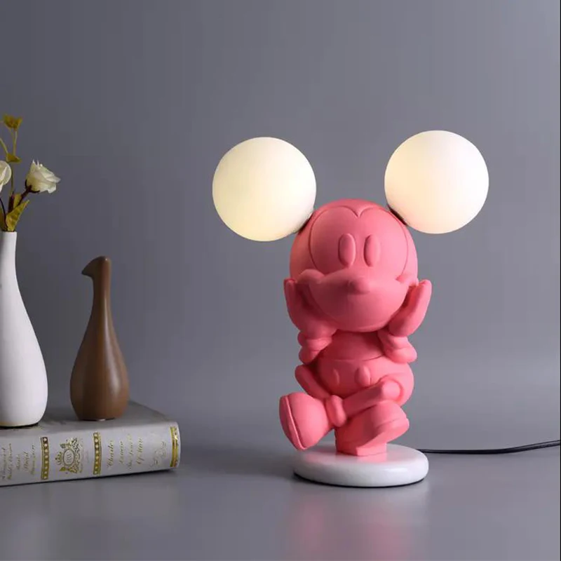 Decorative Mickey Mouse Shape Table Lamp Cartoon Kids Room Led Desk Lamp Hotel Bedside Nordic Modern Glass Table Lamp