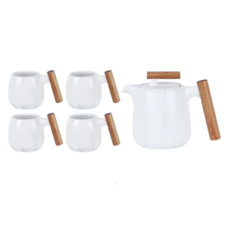 Nordic Designer Porcelain Coffee and Tea Cup Set with Wood Handle and Gift Box Included