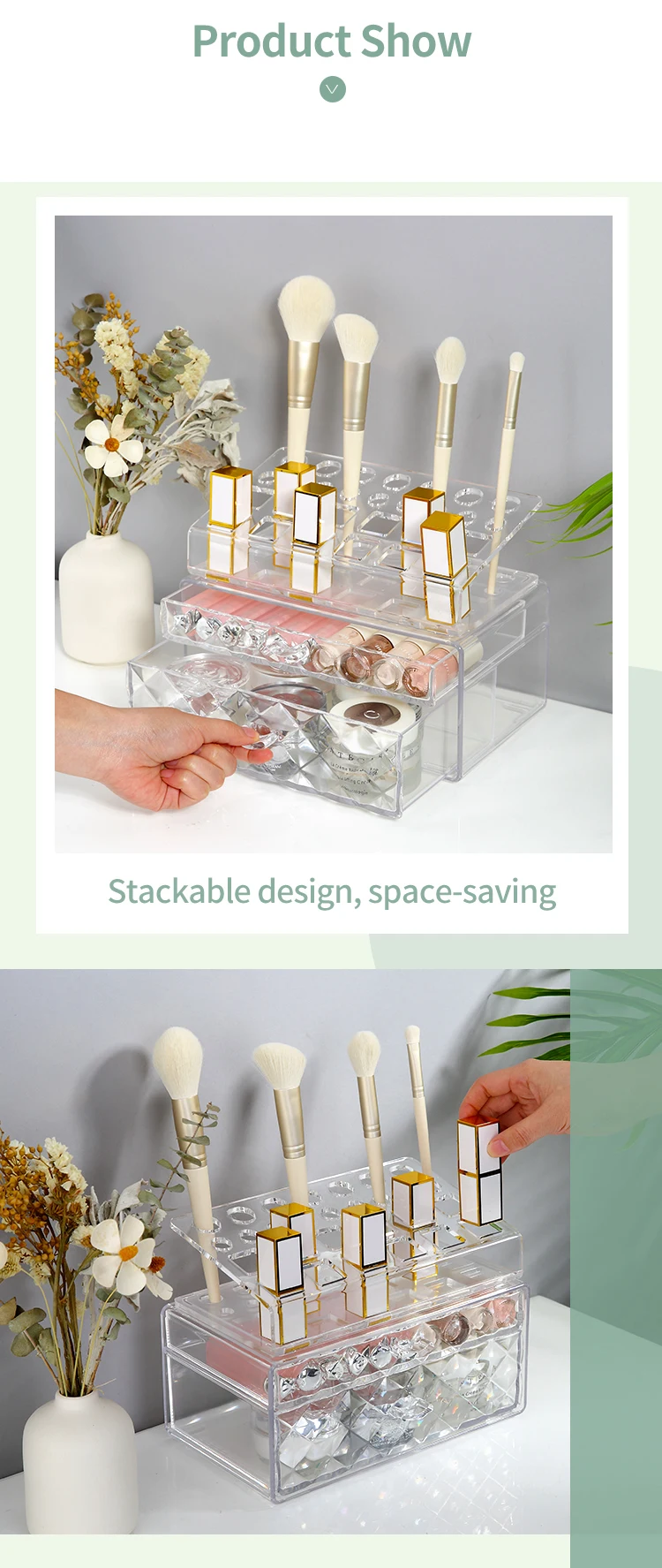 Wholesale Multilayers Acrylic Makeup Organizer With Drawers Plastic Cosmetic Brushes Lipsticks