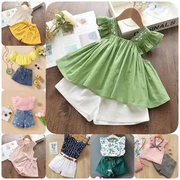 New Style Brand Kids Girls Clothing Sets Summer Baby Girls Clothes short Sleeve T-Shirt Pant Dress 2Pcs Children Clothes Suits