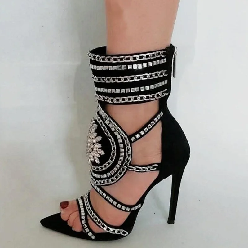 Women's Metal Chain Chunky High Heels