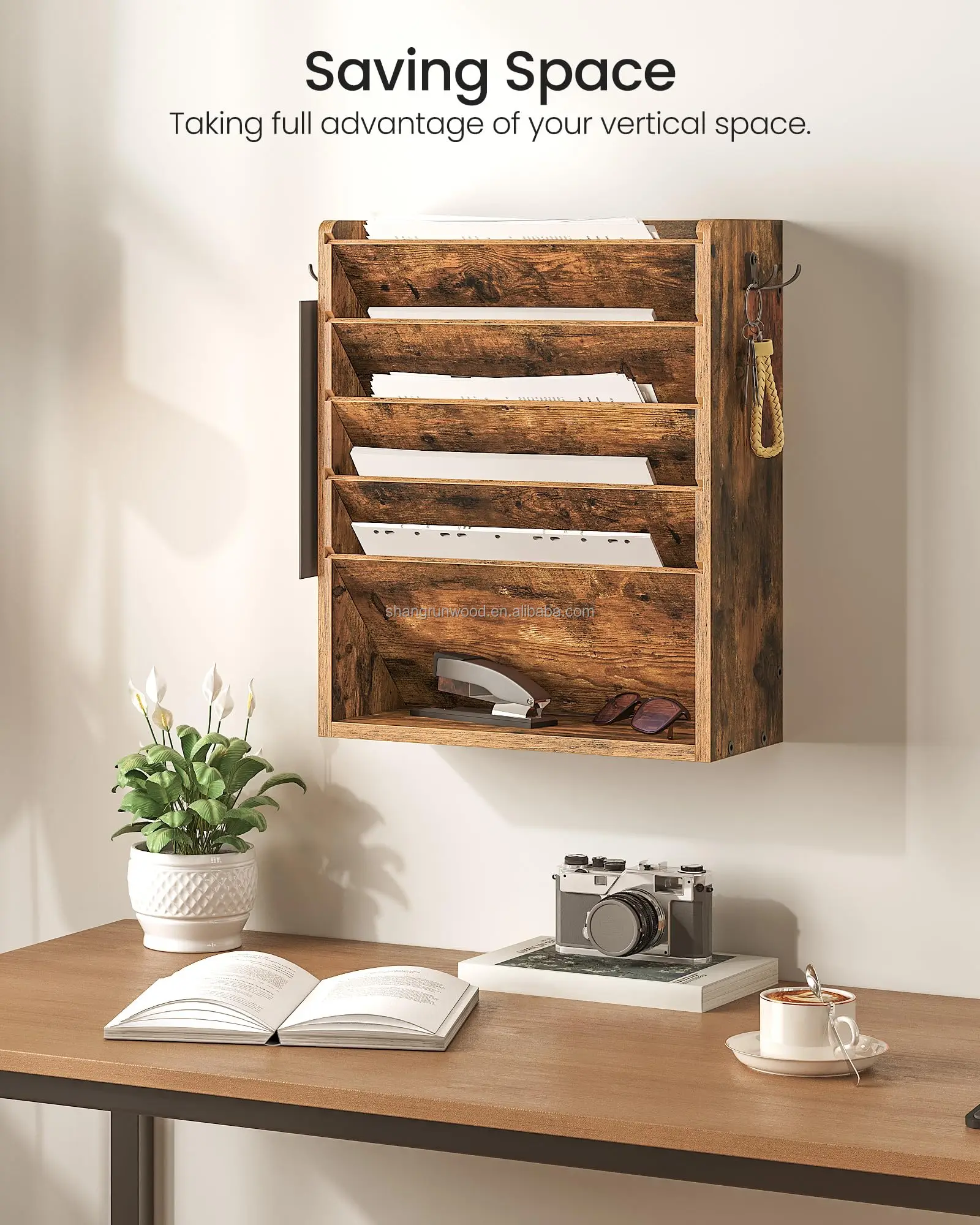 Vintage Wooden Magazine Storage Wall File Desk Organizer Wideny 6
