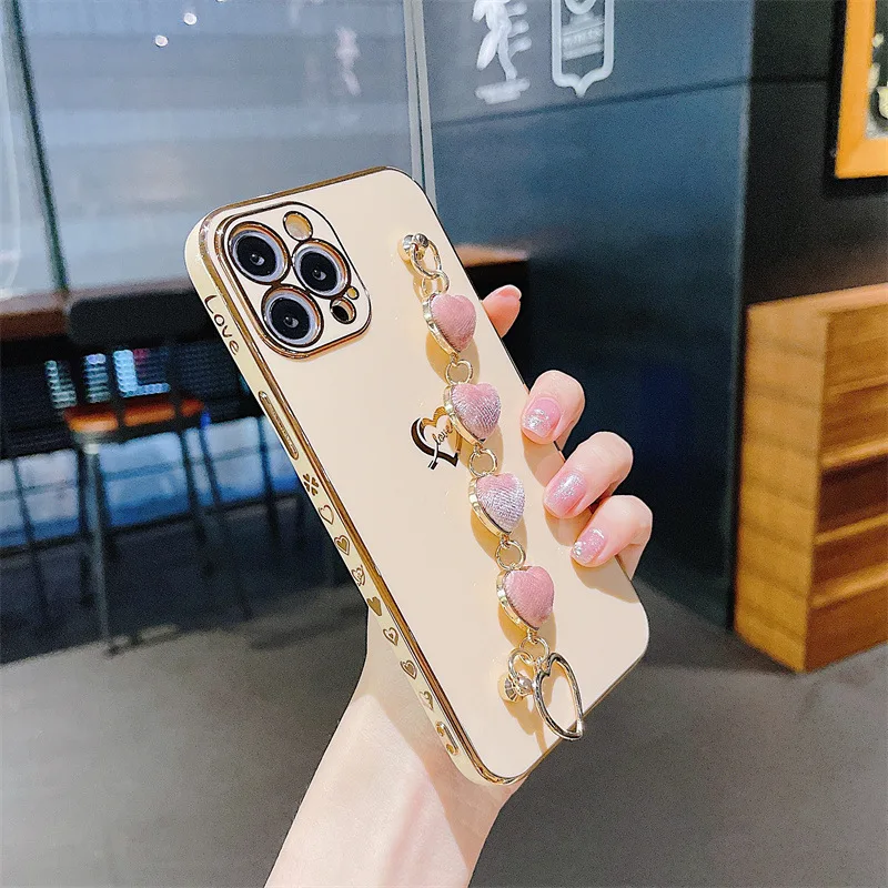 Laudtec Electroplated Bumper Back Cover Heart Wristband Plating Cell Phone Case For IPhone 13 Pro Max 12 Mini 11 XS XR manufacture