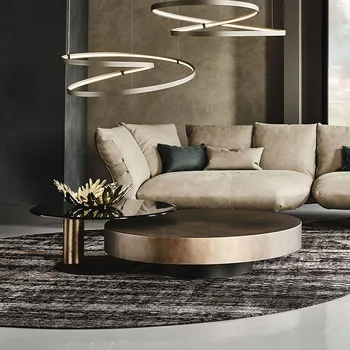 Modern Style Round stainless steel tempered glass coffee table Living Room luxury Coffee Table set