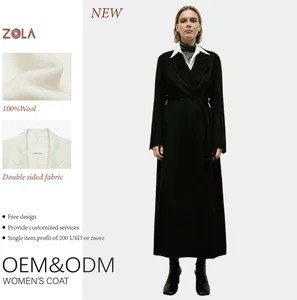 Customized Casual Double Sided Woolen Coat Handmade Eco-Friendly Long Winter Clothes with Belt Closure and Hidden Pocket