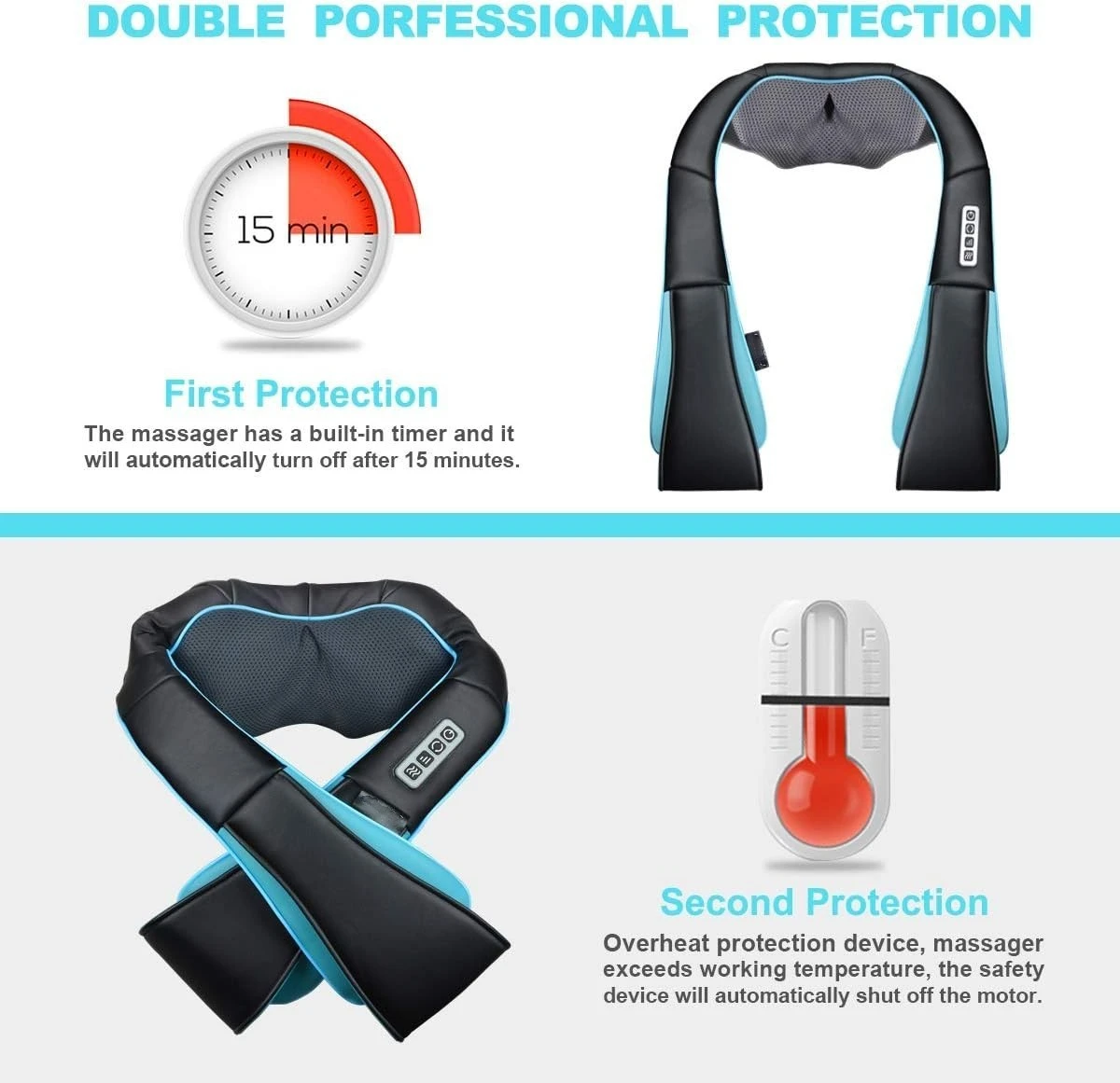 High Quality Neck Shoulder Massager with Heat Deep Tissue Kneading Body Muscle Pain Relief Shiatsu Massage for Whole Body