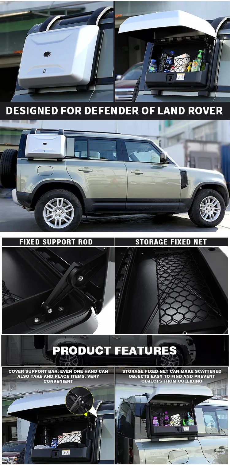 White or Black External Side Tool Equipment Box Hanging Roof Side Bag for Land Rover Defender Roof Gear 90 110 details