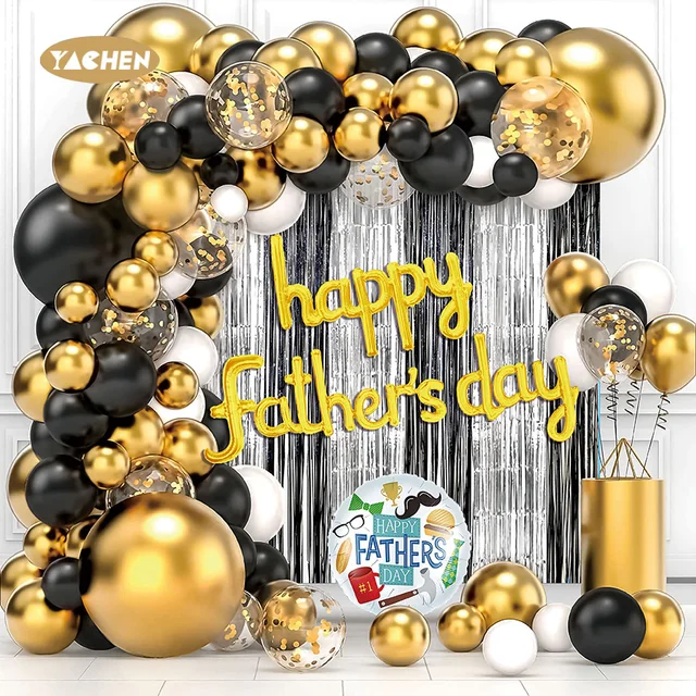 YACHEN wholesale 82pcs happy fathers day balloons black gold latex confetti balloons garland arch kit for father's day party