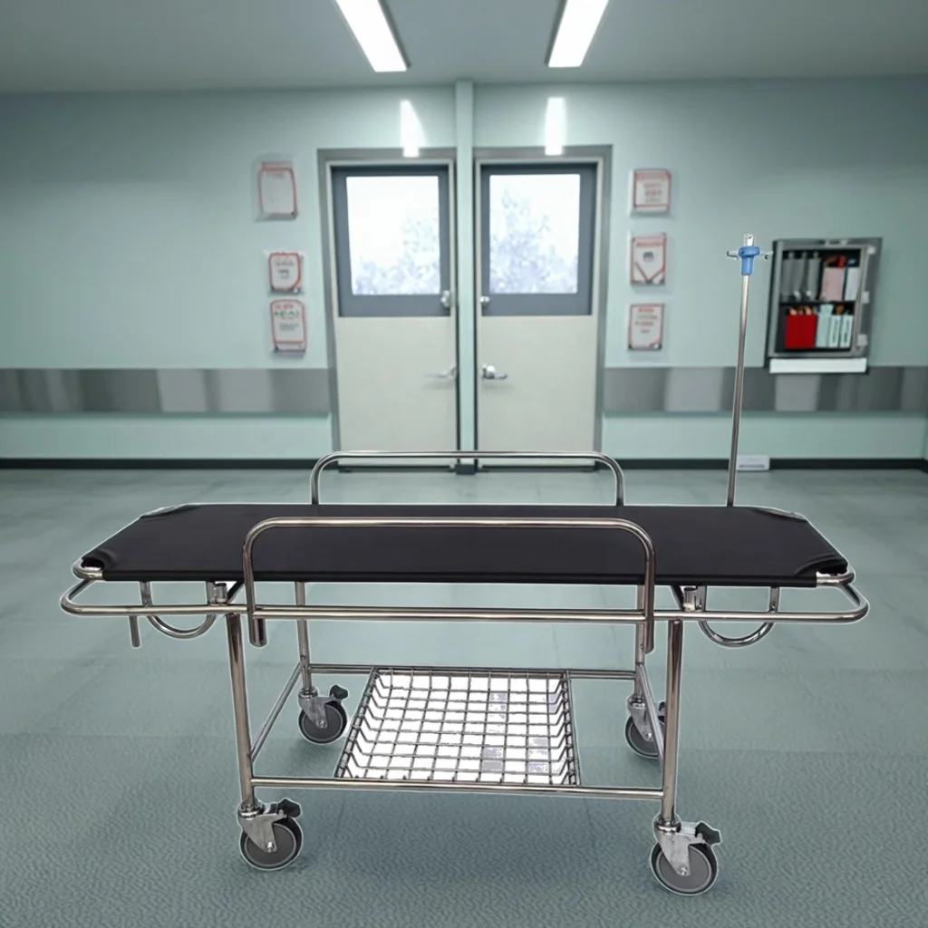 Narrow Profile Cold-Rolled Steel Aluminum Stretcher Bed 4 Omni-Wheels Foldable Adjustable Durable Multi-Function Medical School 5