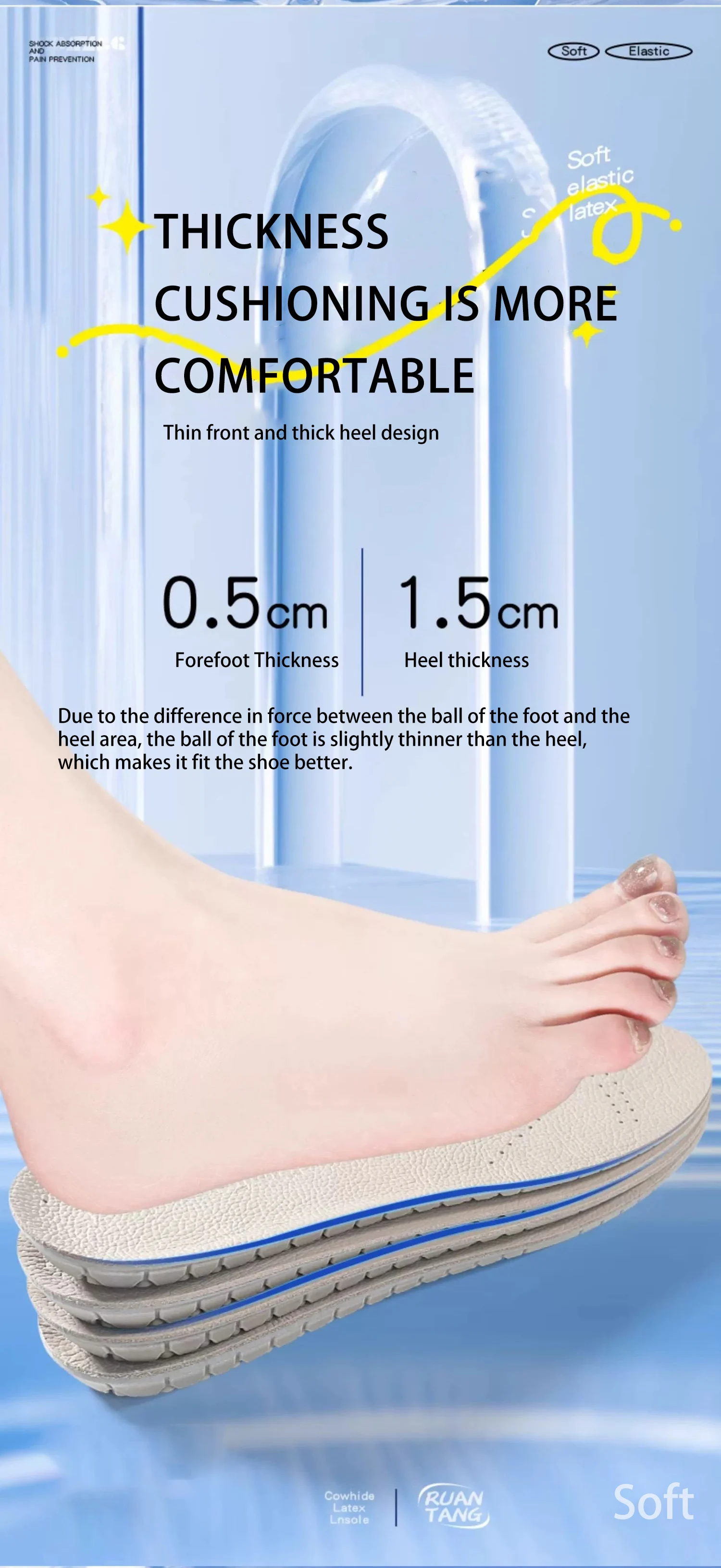 New Latex Cowhide Insole with Punching Breathable Holes and Non Stuffy Feet Soft and Comfortable Shock Absorption Shoe Inserts