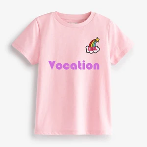 Children Casual Short Sleeve T-Shirt Custom Logo Printing 100% Cotton Patchwork Girls T Shirts